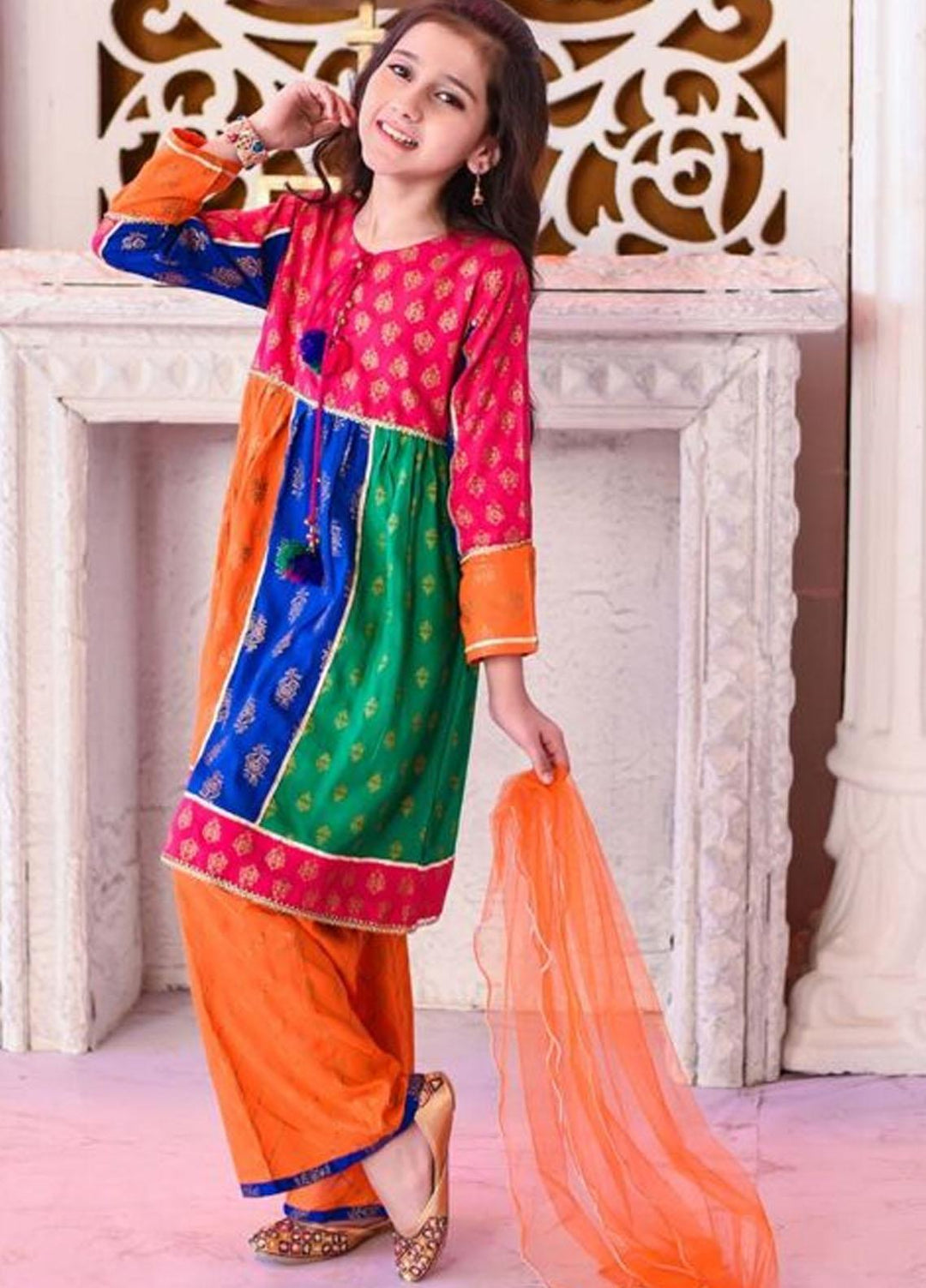 Ochre Girls 3 Piece - Mix Linen 3 Pc Suit OFK-746