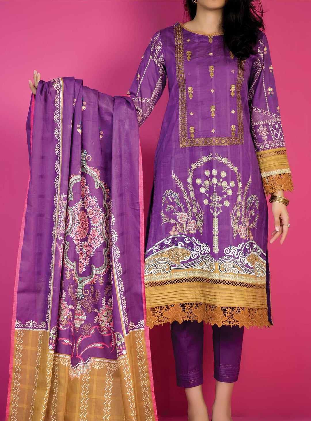 Mizaj Embroidered Lawn Suits Unstitched 3 Piece MZ22S S3RL-220170 - Summer Collection
