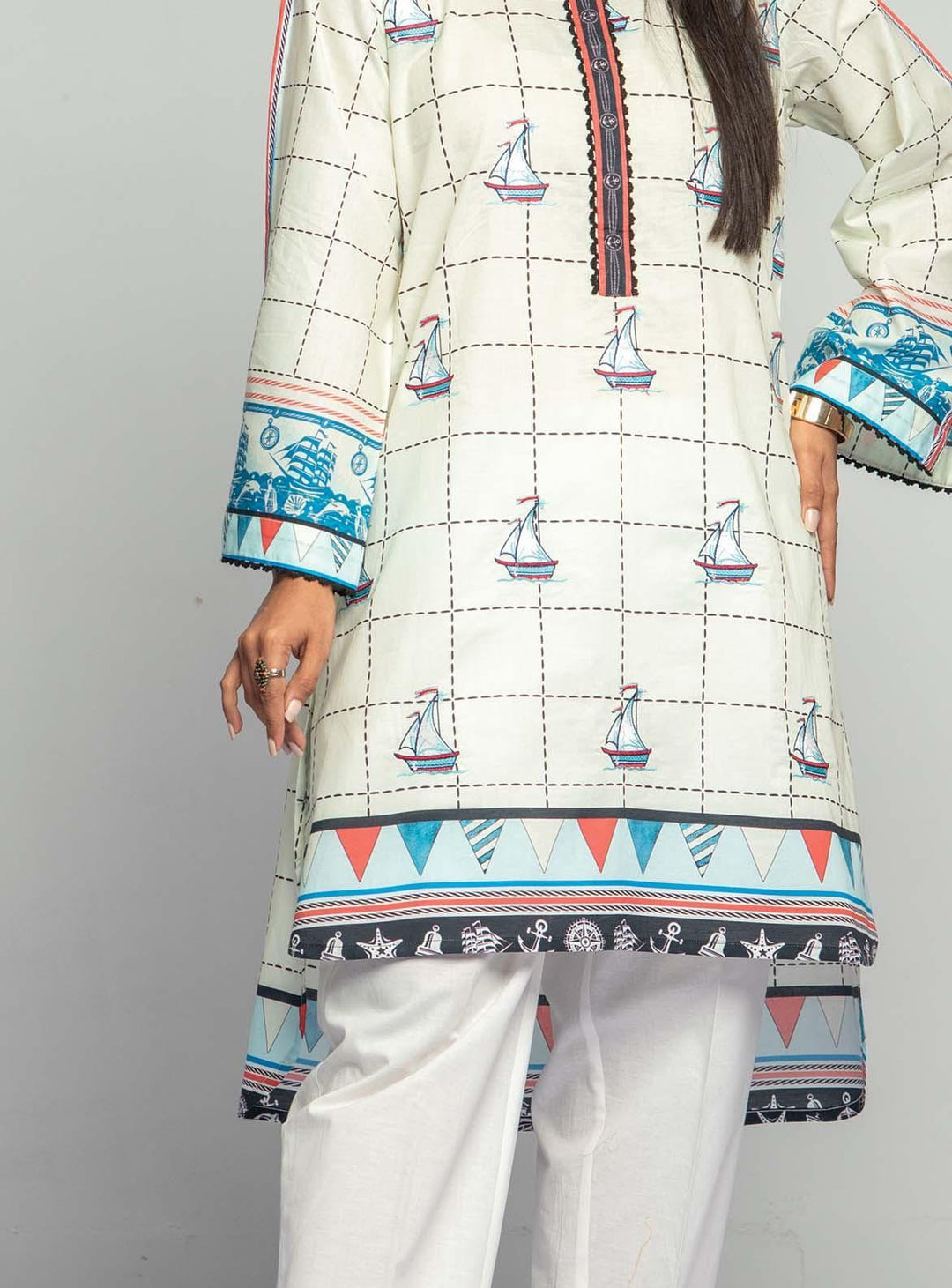 Mizaj Embroidered Lawn Unstitched Kurti MZ22S W1LE-2103271 - Summer Collection