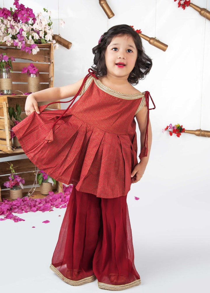 Modest  Fancy 2 Piece Suit for Girls -  MD21F 4415 Maroon