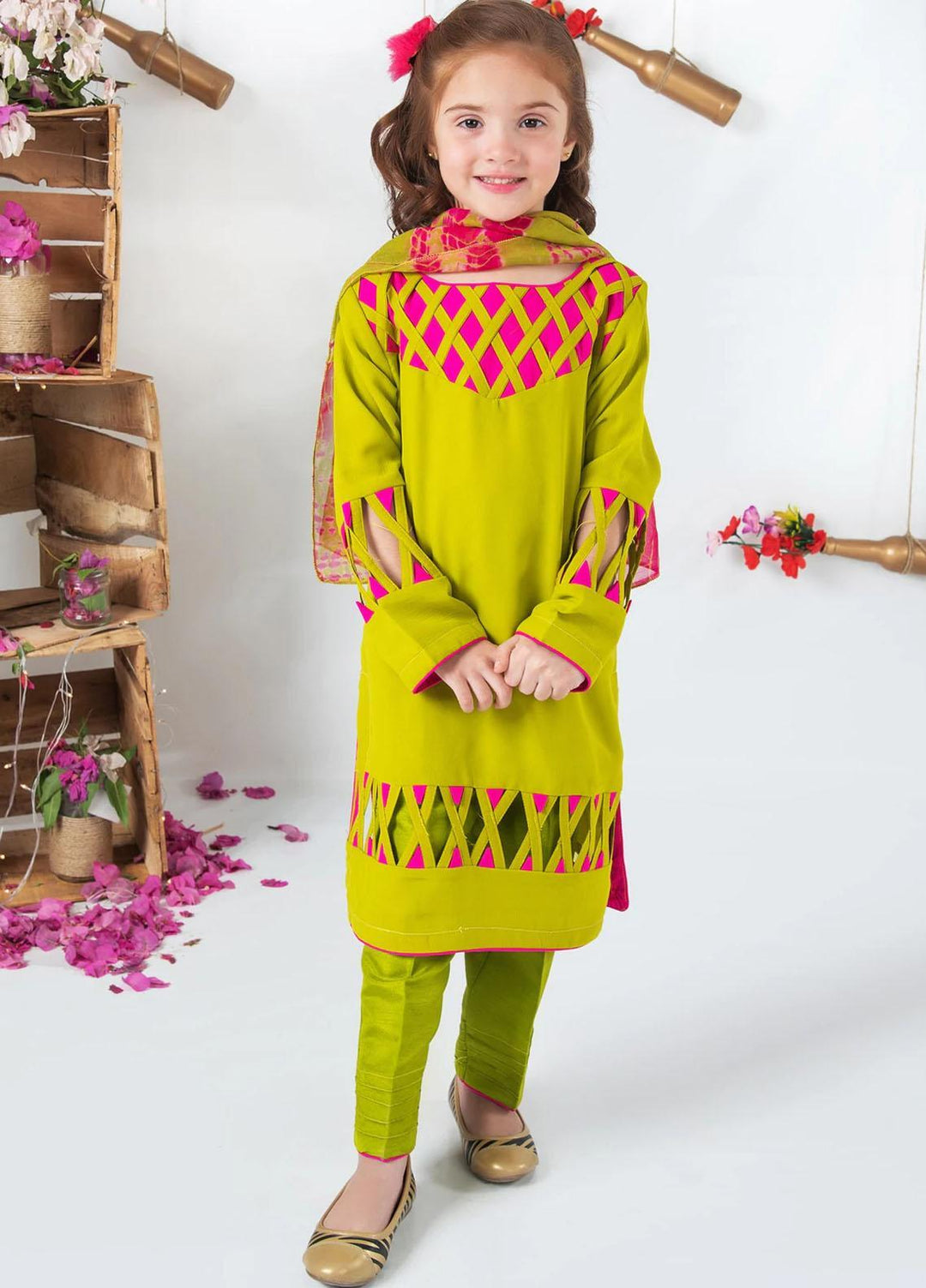 Modest Cotton Casual 3 Piece for Girls - 4635 Green