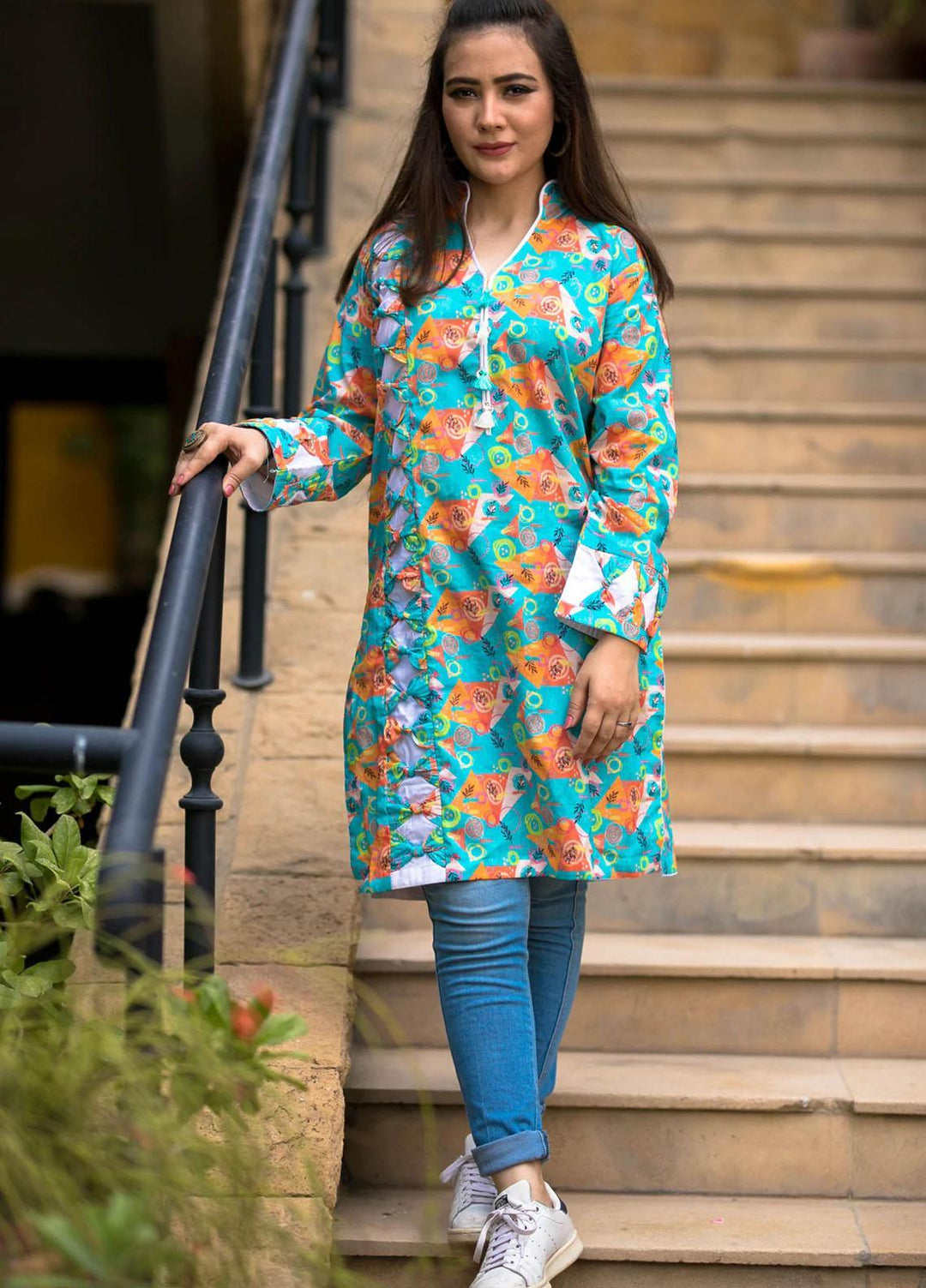 Modest Lawn Casual Kurti for Women - W66 Sea Blue