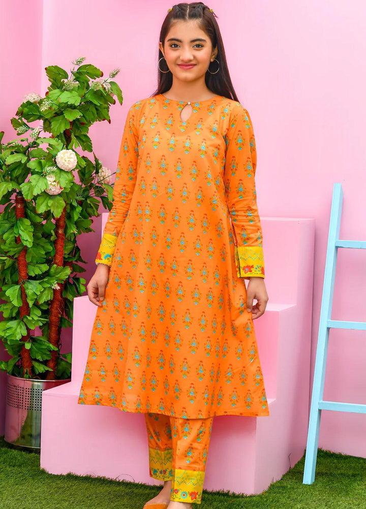 Modest Lawn Pret 2 Piece Dress for Girls -  Sila W214-Orange