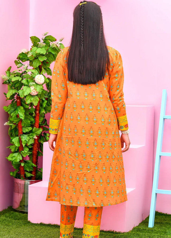 Modest Lawn Pret 2 Piece Dress for Girls -  Sila W214-Orange