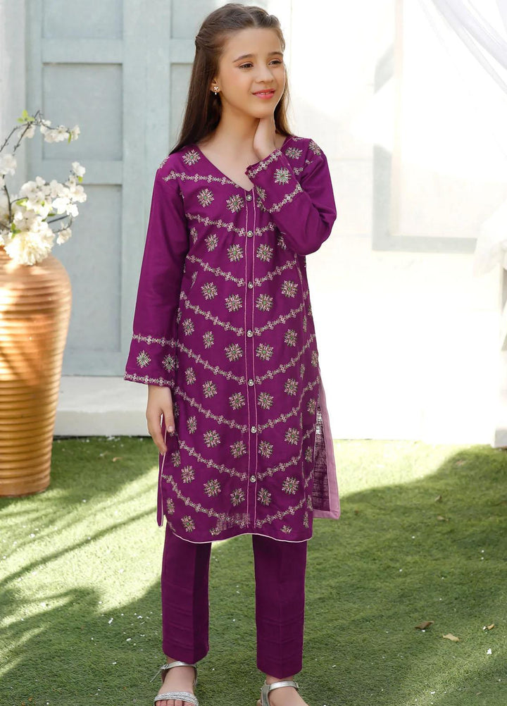Modest Khaddar Pret 2 Piece Suit for Girls -  Plum 6365-Purple