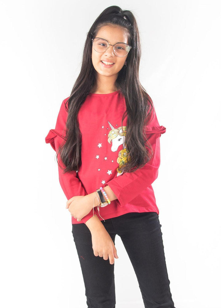 Modest Lycra Casual Girls T-Shirts -  GSC07 Red