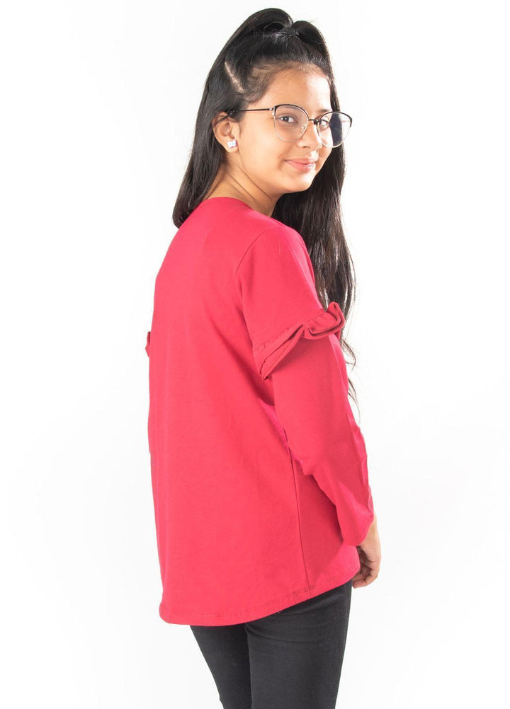 Modest Lycra Casual Girls T-Shirts -  GSC07 Red