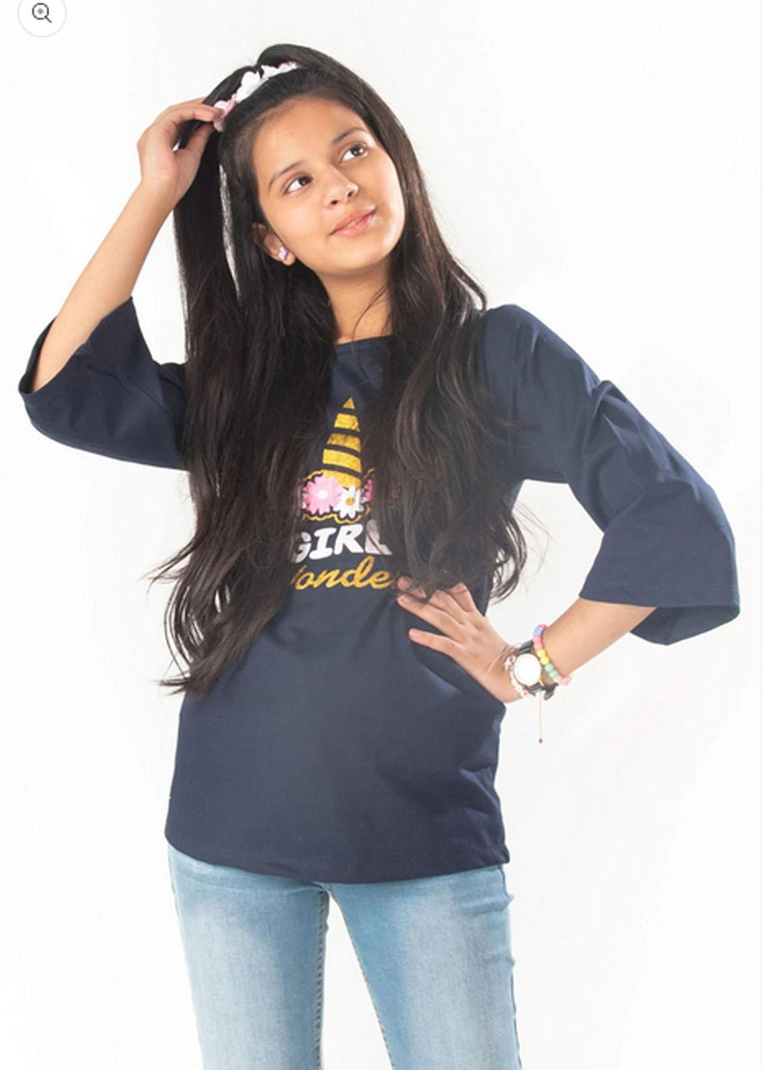 Modest Jersey Fancy Pret Girls T-Shirt - MD21G GSC06 N Blue