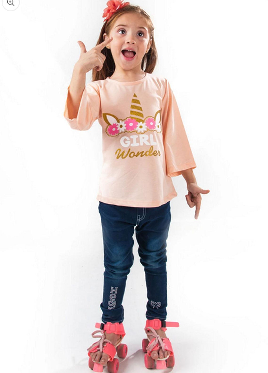 Modest Jersey Fancy Pret T-Shirt for Girls - MD21G GSC06 Peach