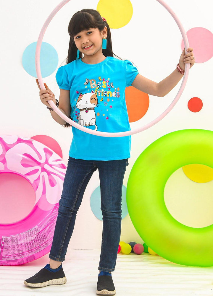Modest  Fancy T-Shirt for Girls -  GS2310-Blue