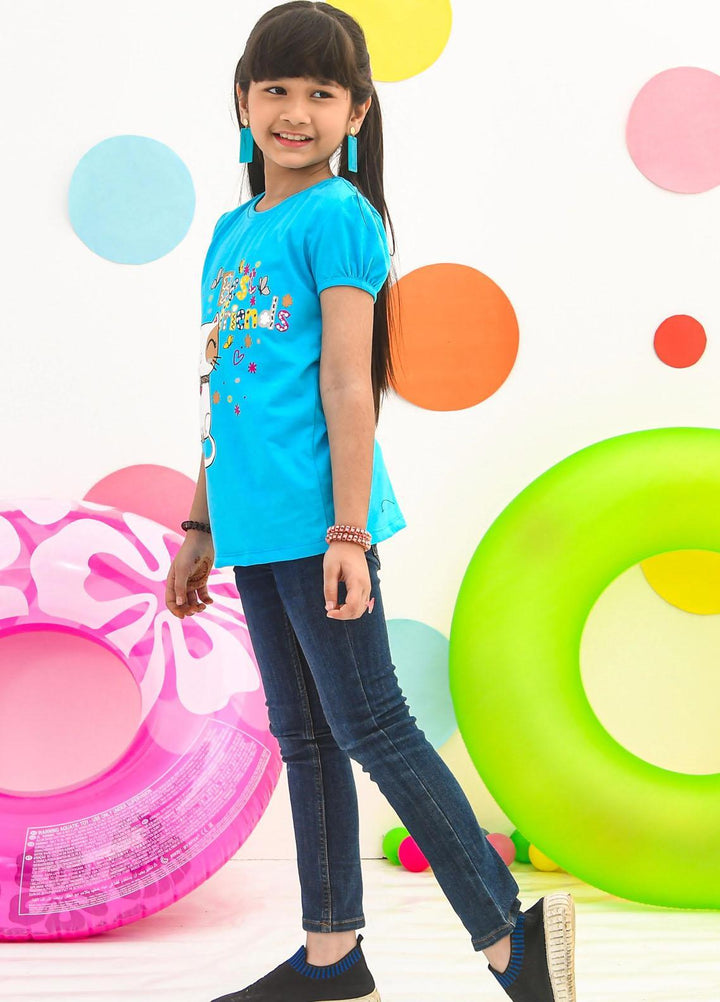 Modest  Fancy T-Shirt for Girls -  GS2310-Blue