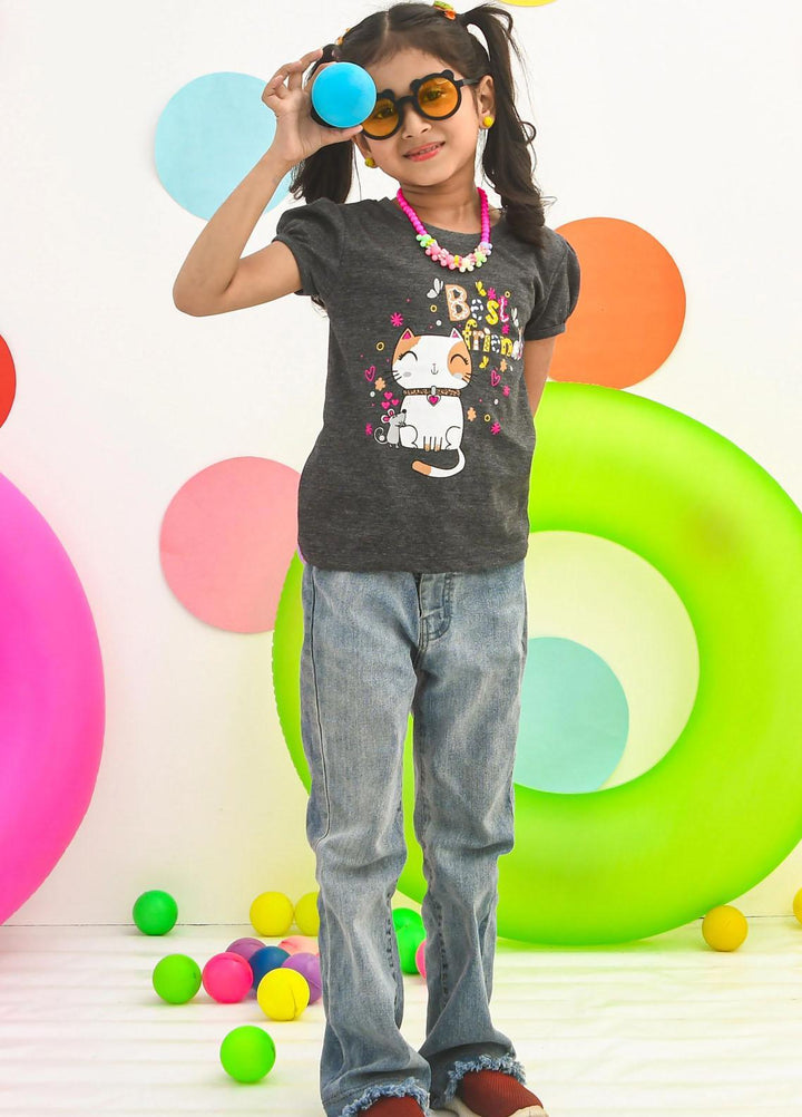 Modest  Fancy T-Shirt for Girls -  GS2310-Charcol