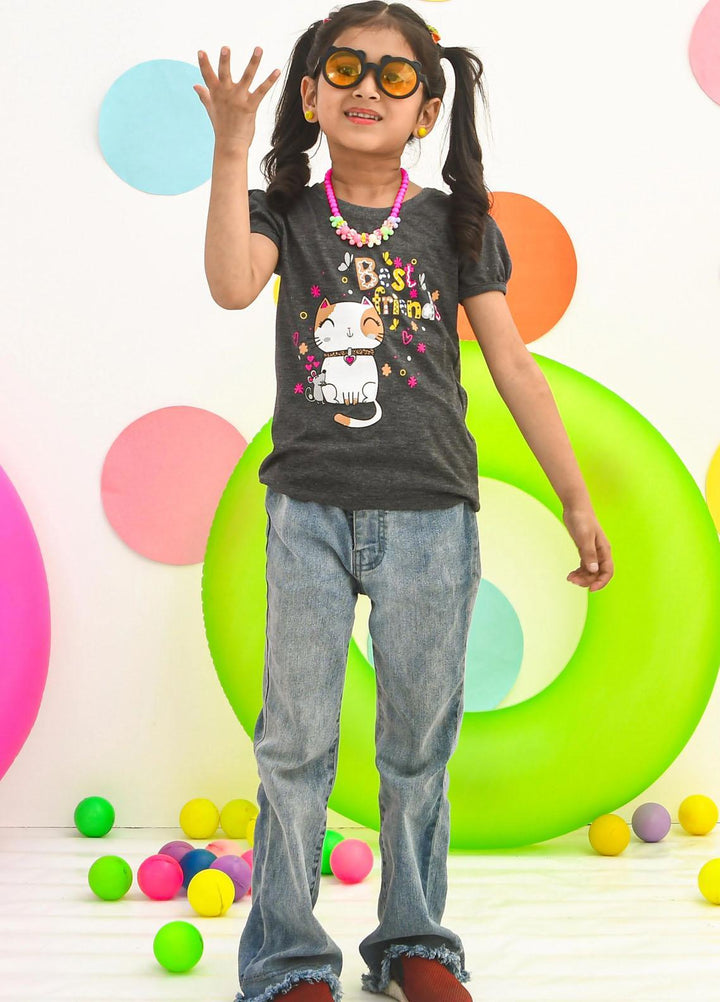 Modest  Fancy T-Shirt for Girls -  GS2310-Charcol