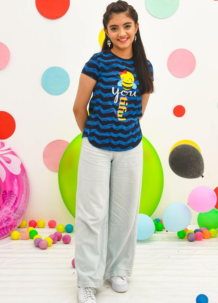 Modest  Fancy T-Shirt for Girls -  GS2311-Navy Blue