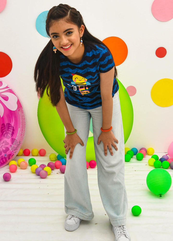 Modest  Fancy T-Shirt for Girls -  GS2311-Navy Blue