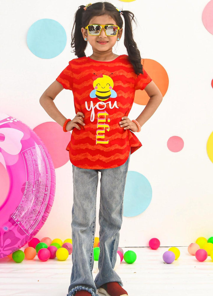 Modest  Fancy T-Shirt for Girls -  GS2311-Red