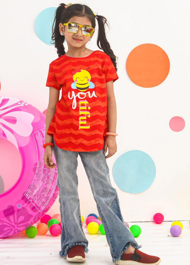 Modest  Fancy T-Shirt for Girls -  GS2311-Red