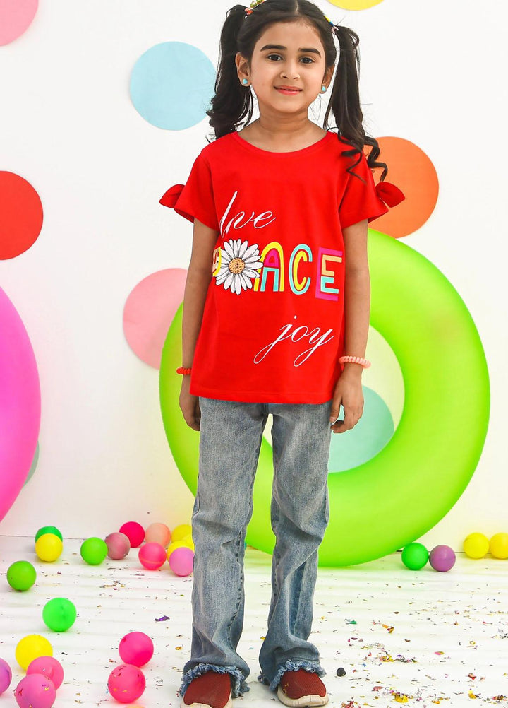 Modest  Fancy T-Shirt for Girls -  GS2312-Red