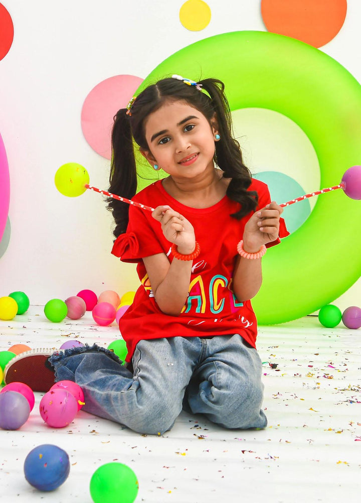 Modest  Fancy T-Shirt for Girls -  GS2312-Red