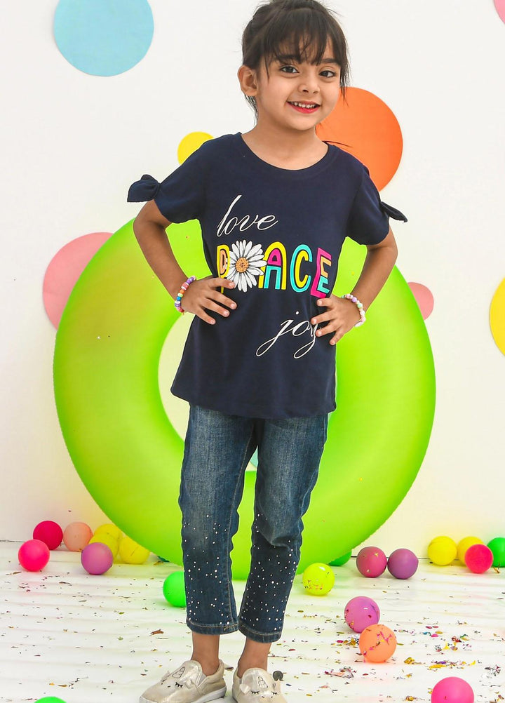Modest  Fancy T-Shirt for Girls -  GS2312-Navy Blue