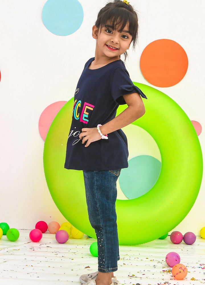 Modest  Fancy T-Shirt for Girls -  GS2312-Navy Blue