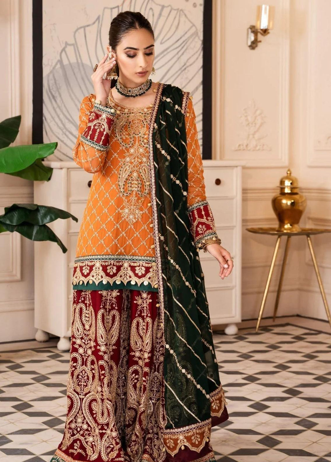 Mohagni Embroidered Chiffon Suits Unstitched 3 Piece MGA-21-31 - Festive Collection