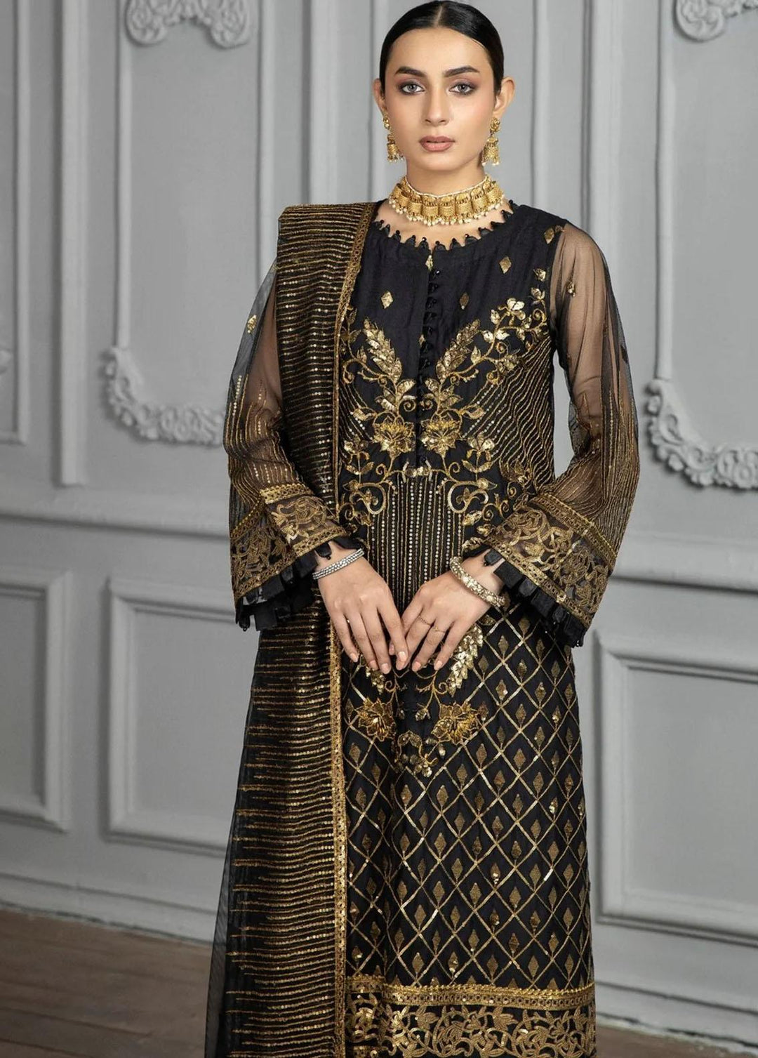 Mohagni Embroidered Net Suits Unstitched 3 Piece MGF-04 - Festive Collection