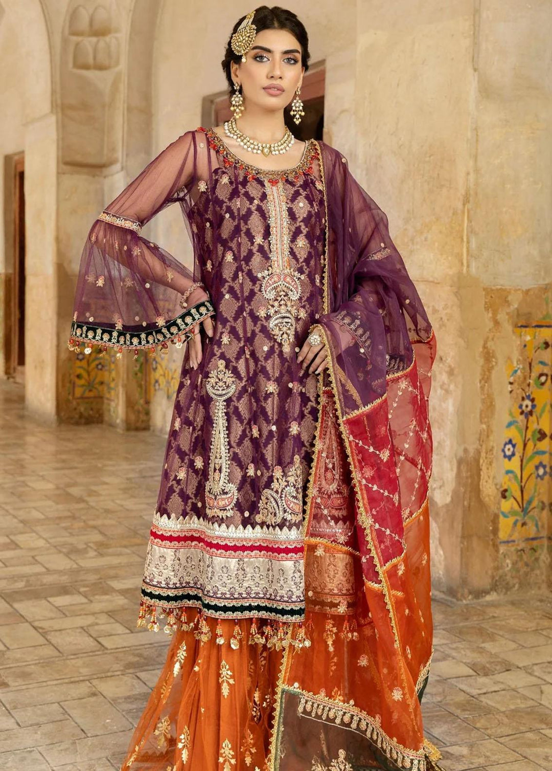 Mohagni Embroidered Net Suits Unstitched 4 Piece MGM-03 - Festive Collection
