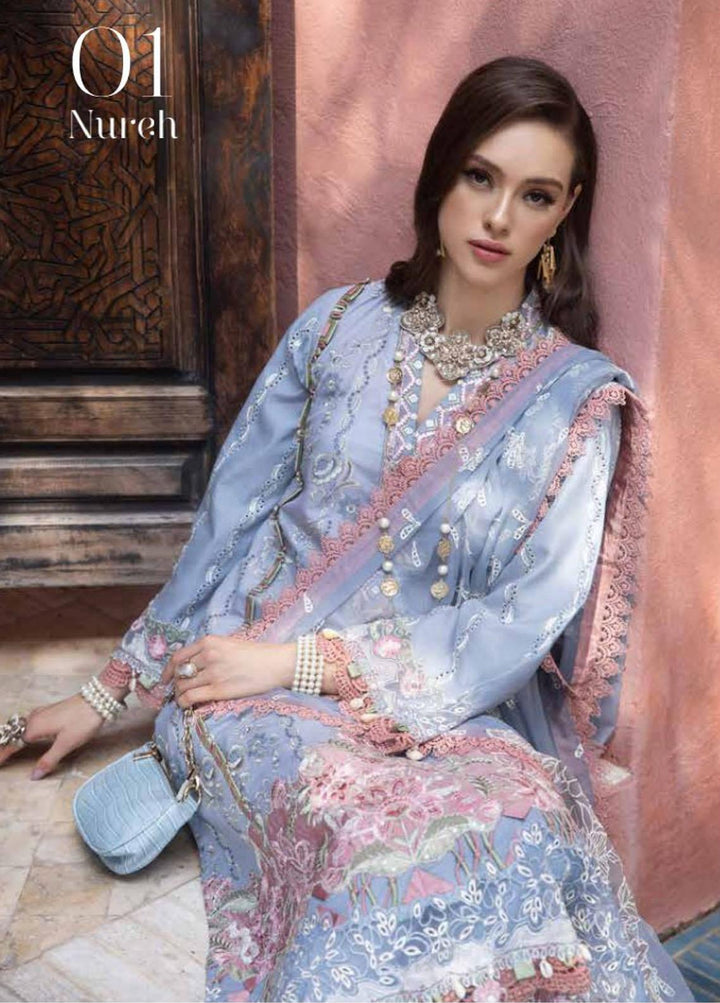 Moksha by AJR Embroidered Lawn Suits Unstitched 3 Piece AJR23M D-01 Nureh - Luxury Collection
