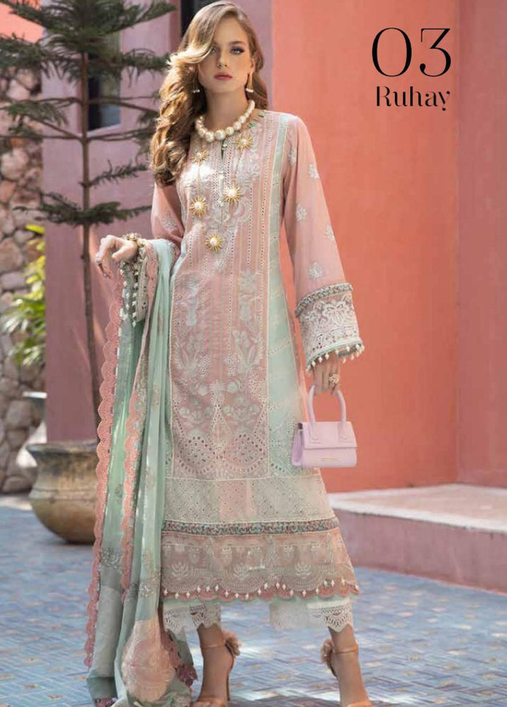 Moksha by AJR Embroidered Lawn Suits Unstitched 3 Piece AJR23M D-03 Ruhay - Luxury Collection