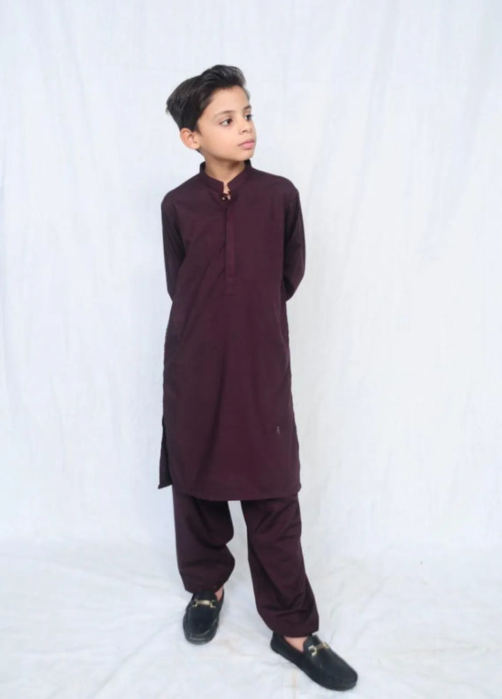 Mom4Little Pret Blended Cotton Burgundy shalwar kameez set