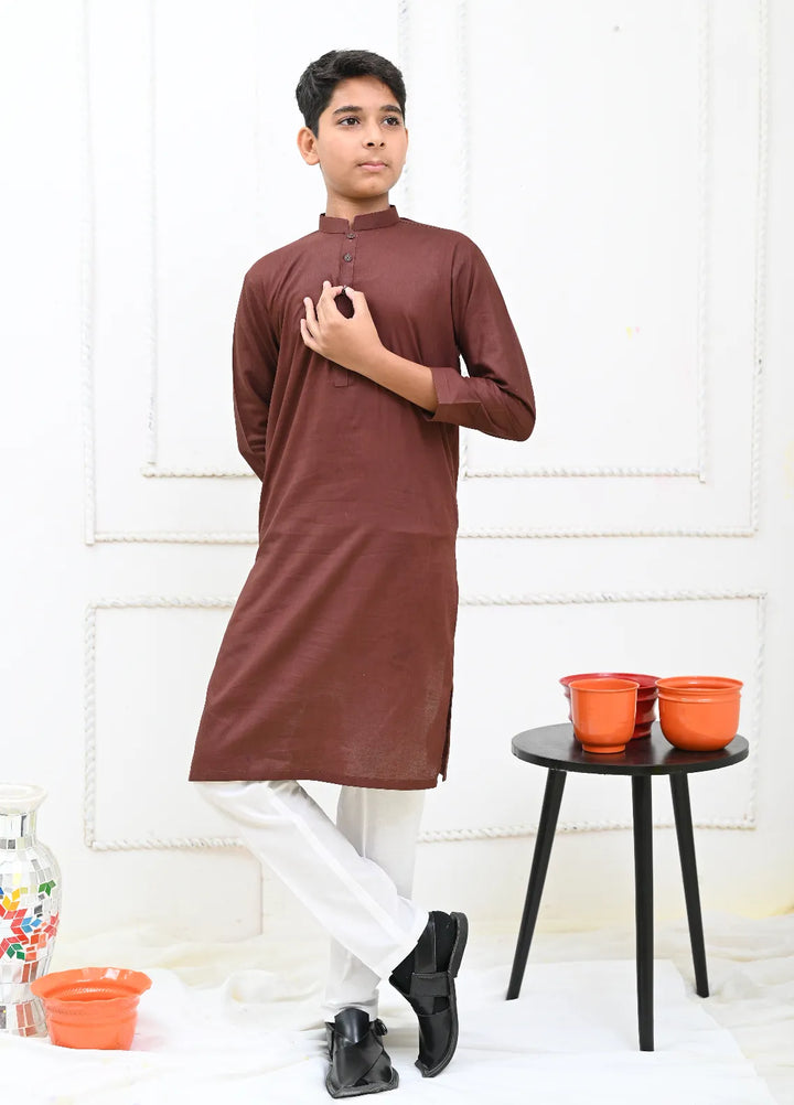 Mom4Little Pret Cotton Brown and white Kurta Pajama
