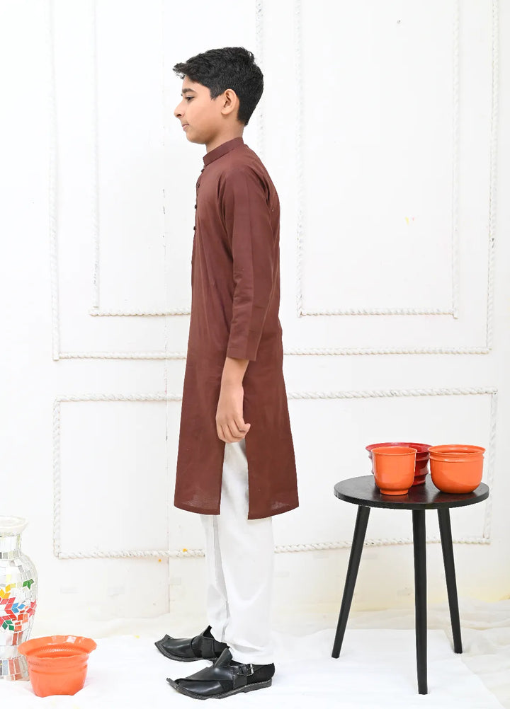 Mom4Little Pret Cotton Brown and white Kurta Pajama