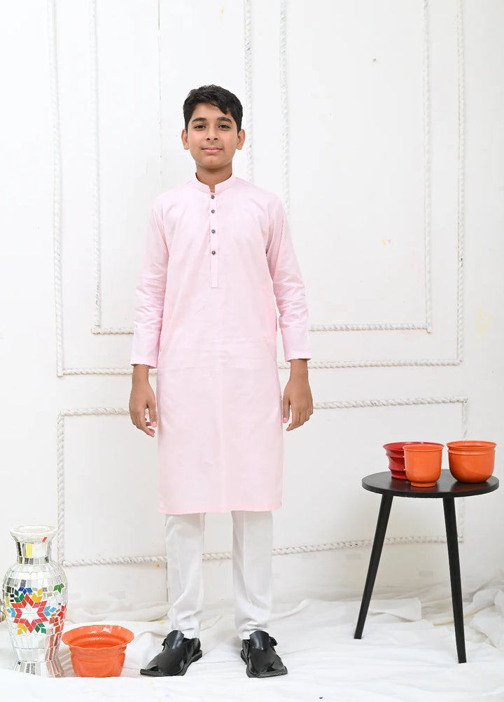Mom4Little Pret Cotton Pastel Pink Kurta and White Pajama