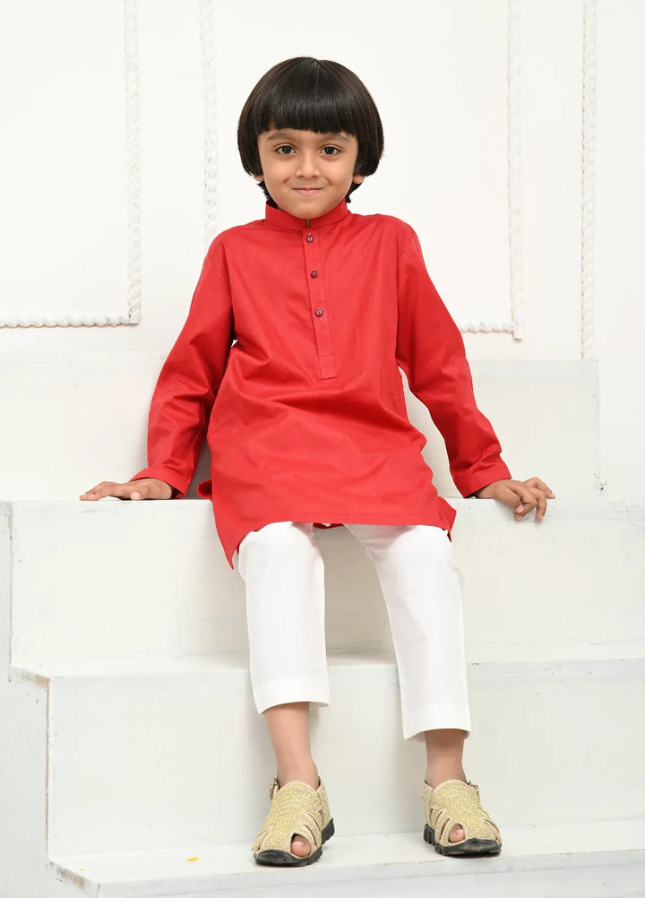 Mom4Little Pret Cotton Red Kurta and White Pajama