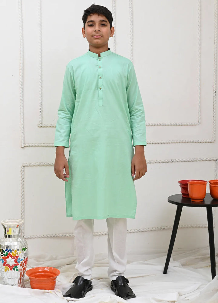Mom4Little Pret Cotton Sea Green and white kurta pajama