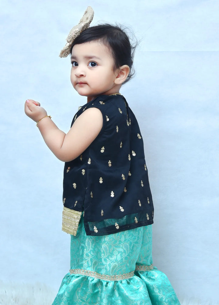 Mom4Little Pret Ferozi Chiffon Gharara Set