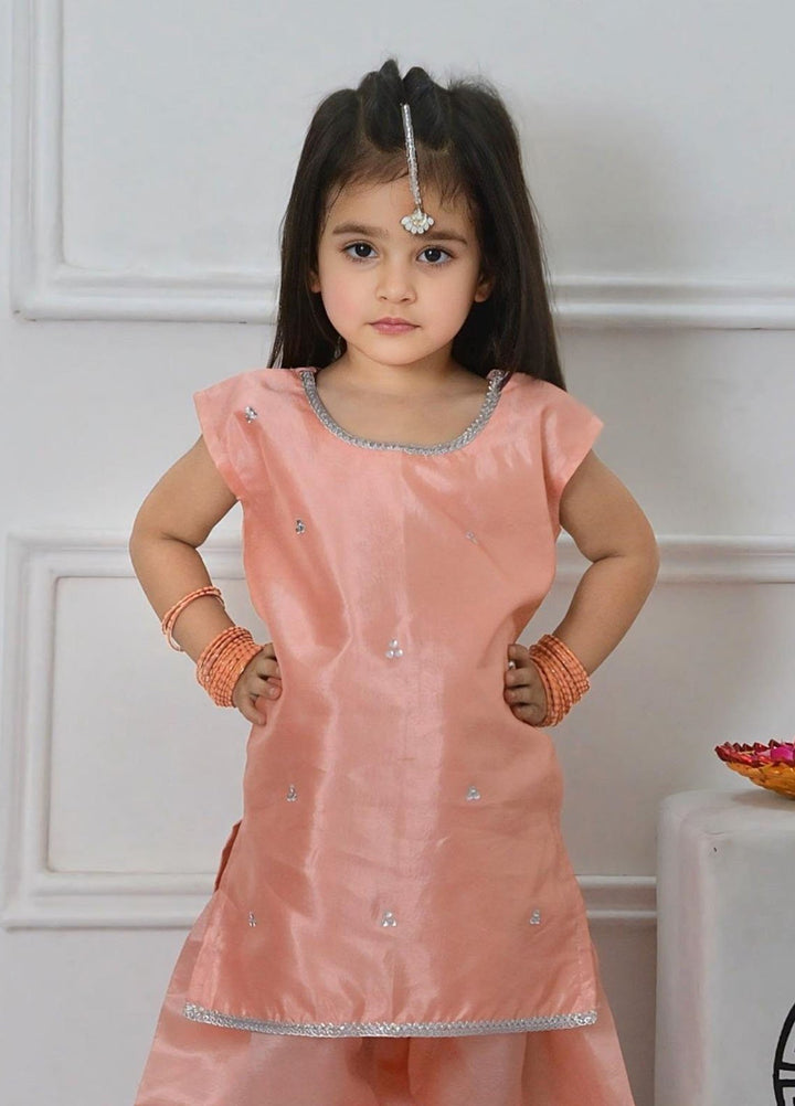 Mom4Little Pret Plain Katan Silk 2 Piece Peachy Farshi shalwar set