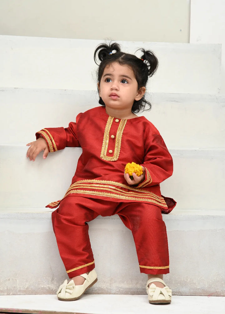 Mom4Little Pret Raw silk Anarkali kurta pajama Set