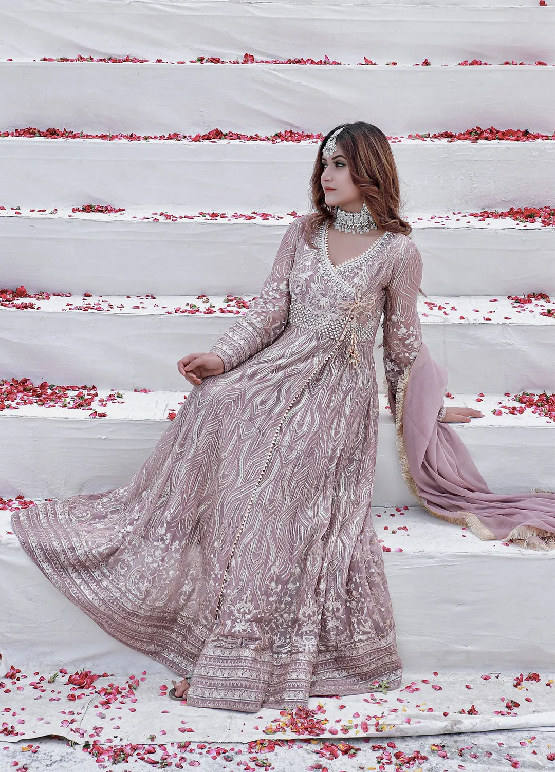 Mona Embroidery Pret Embroidered Chiffon 3 Piece Suit Aquamarine-Lilac
