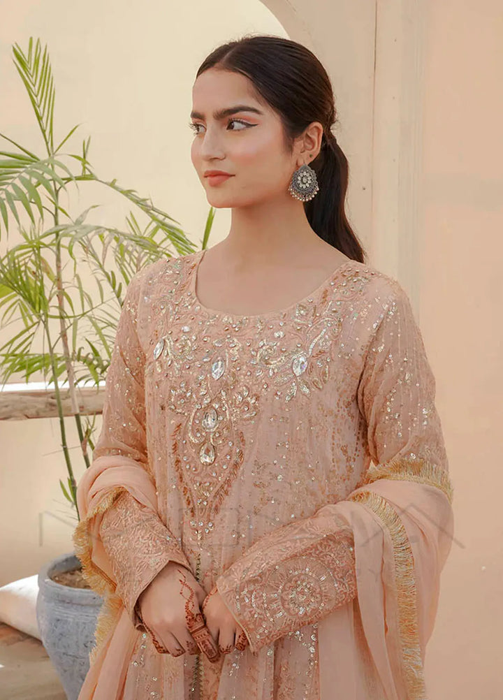 Mona Embroidery Pret Embroidered Chiffon 3 Piece Suit Artisan Peach