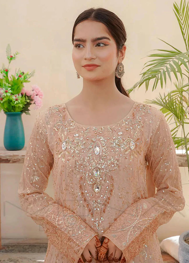 Mona Embroidery Pret Embroidered Chiffon 3 Piece Suit Artisan Peach