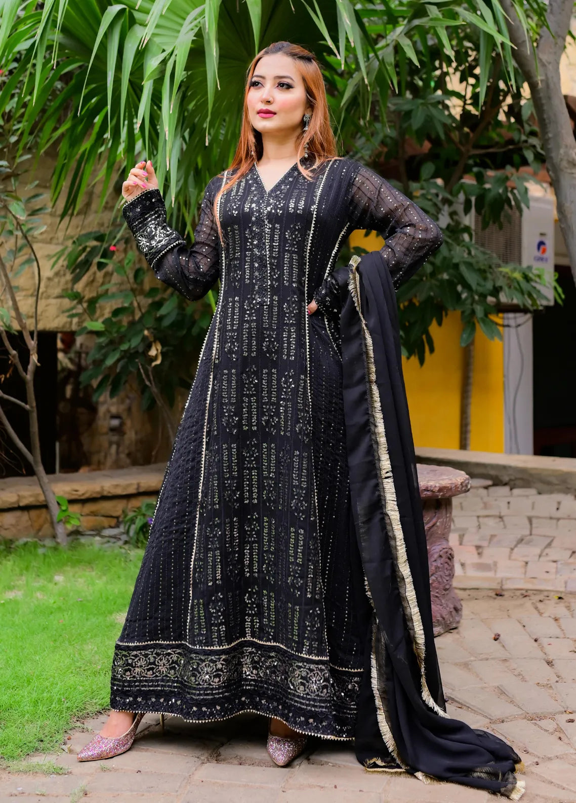 Mona Embroidery Pret Embroidered Chiffon 3 Piece Suit Crimson Glow-Light-Brown main image 1