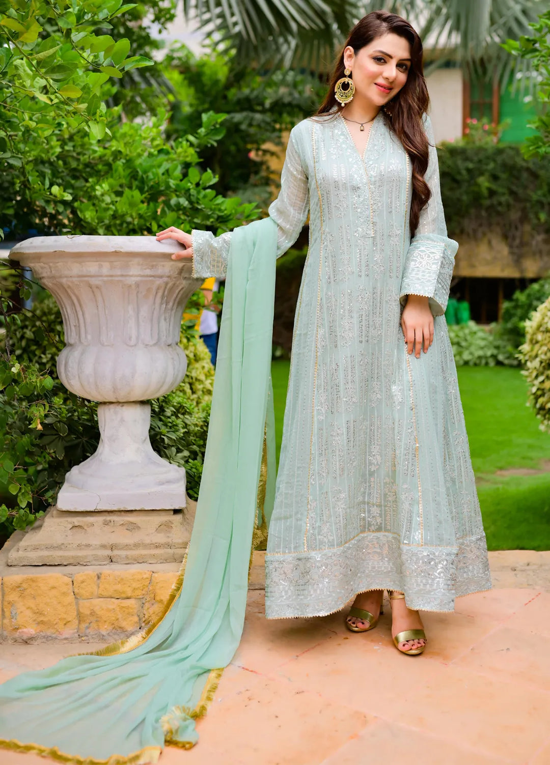 Mona Embroidery Pret Embroidered Chiffon 3 Piece Suit Cedar-Mint-Green