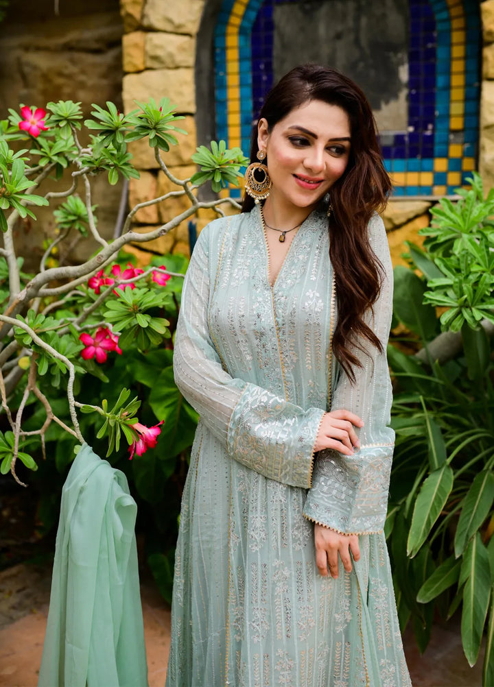 Mona Embroidery Pret Embroidered Chiffon 3 Piece Suit Cedar-Mint-Green
