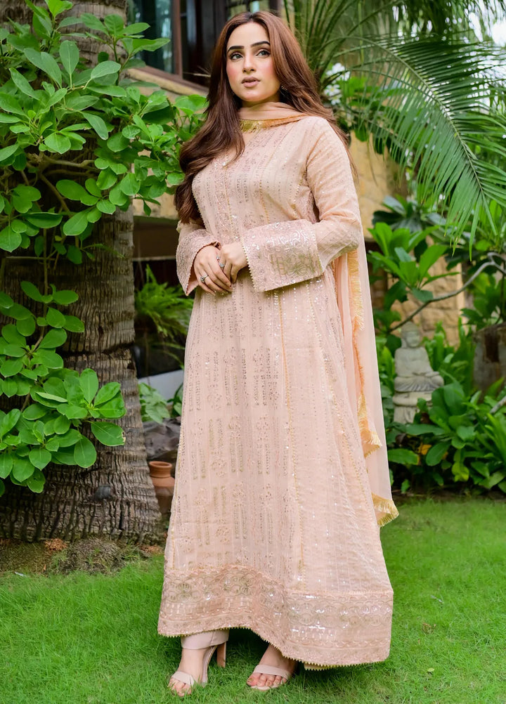 Mona Embroidery Pret Embroidered Chiffon 3 Piece Suit Cedar-Peach