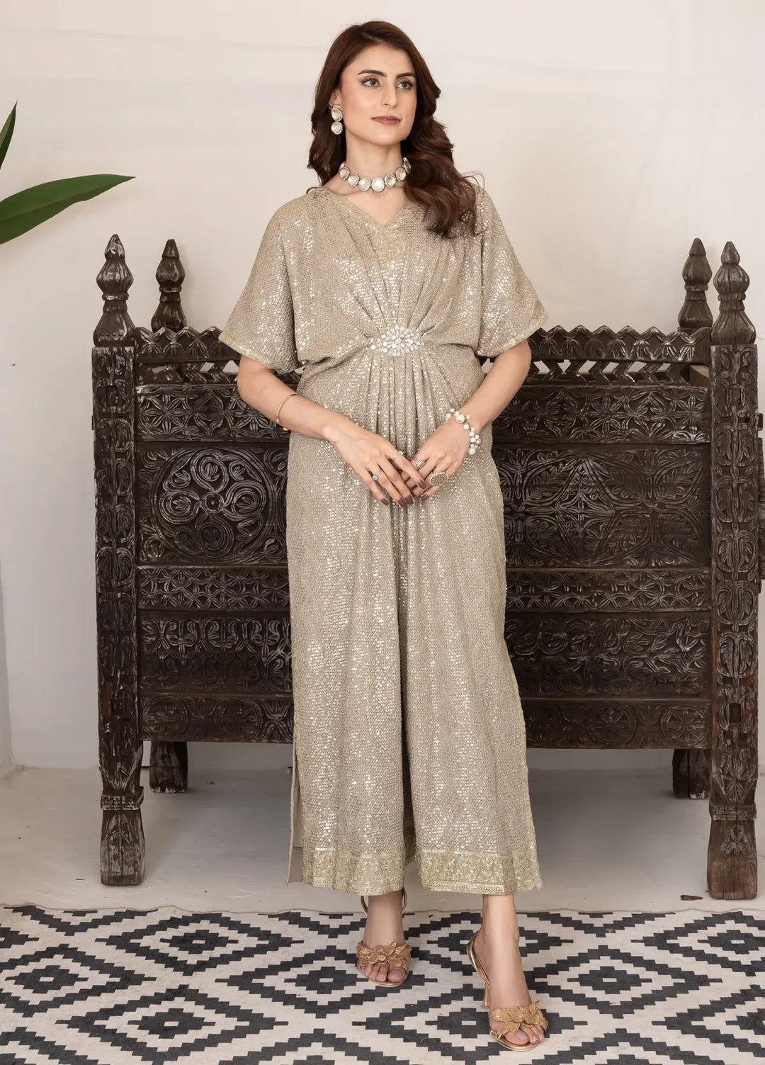 Mona Embroidery Pret Embroidered Chiffon 3 Piece Suit Celestial Charm-Light-Brown