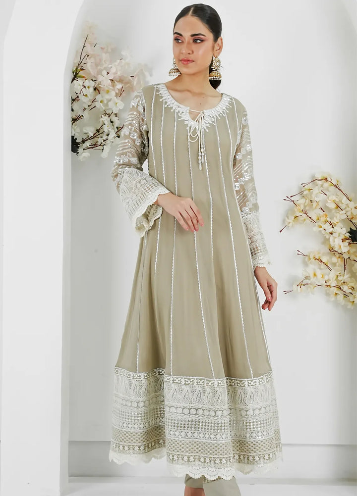 Mona Embroidery Pret Embroidered Chiffon 3 Piece Suit Crimson Glow-Light-Brown