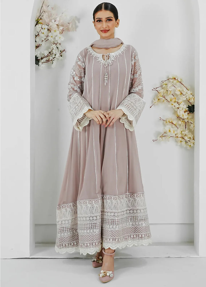 Mona Embroidery Pret Embroidered Chiffon 3 Piece Suit Crimson Glow-Lilac