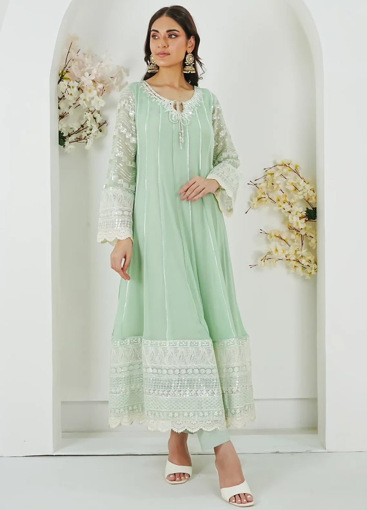 Mona Embroidery Pret Embroidered Chiffon 3 Piece Suit Crimson Glow-Mint-Green